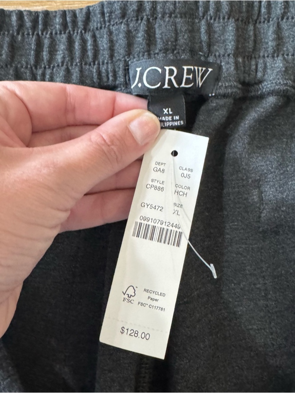 J.Crew Women’s Heather Charcoal Scuba-Knit Jogger Pant w/ Velvet Trim Sz XL NWT - Picture 6 of 8